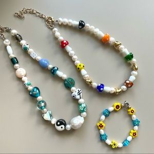 Sage Vintage Beaded Necklace and Bracelet Bundle